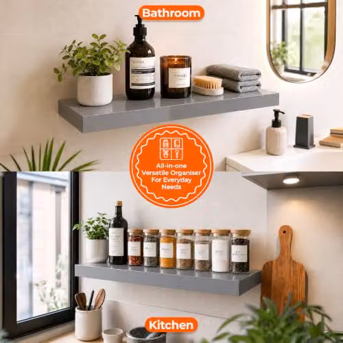 iTrend High Gloss Grey Floating Wall Shelf, Modern MDF Wall Mounted Storage Shelf, W: 60 cm – 4
