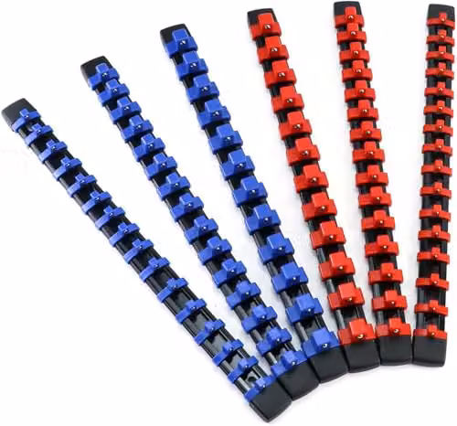 Autojack 6 Piece Socket Organizer Set with 1/4", 3/8" and 1/2" Drive Rails in Red and Blue – 2