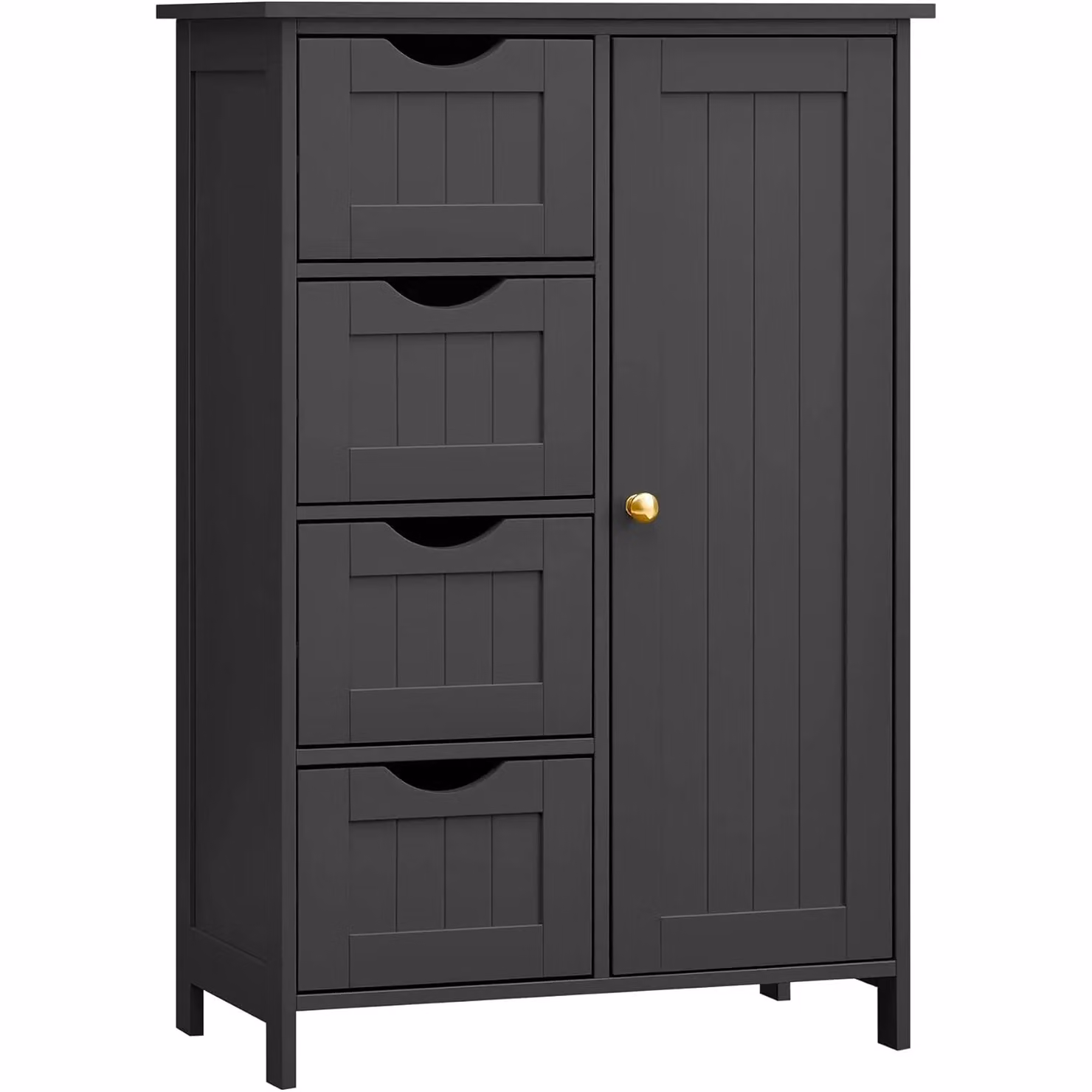 VASAGLE Black Minimalist Bathroom Floor Storage Cabinet with 4 Drawers and 1 Hinged Door – 7
