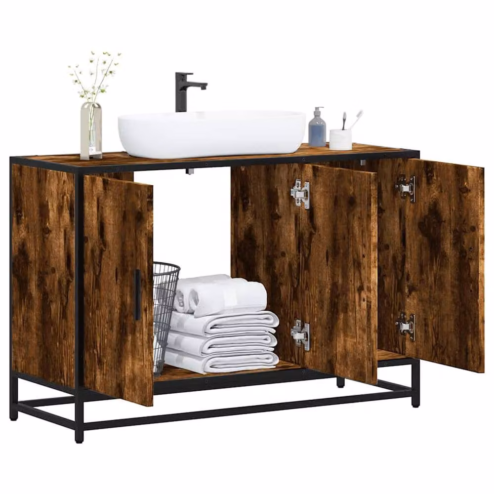 Berkfield Home Smoked Oak Bathroom Sink Cabinet, Brown, W/D/H: 90 x 33 x 60 cm – 2