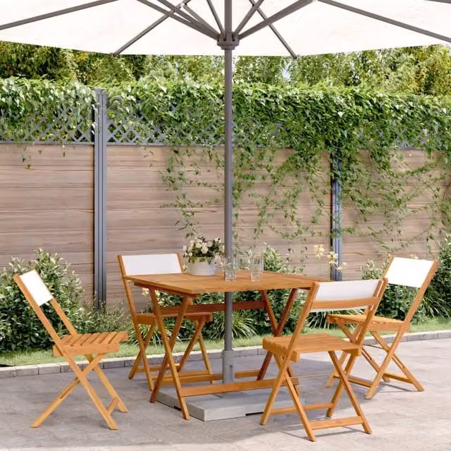 Berkfield Home 5 Piece Modern Garden Dining Set in Cream White Fabric and Brown Acacia Wood