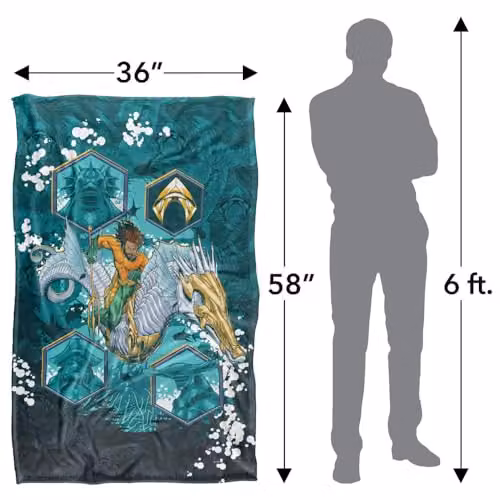 Warner Bros. Aquaman and the Lost Kingdom Seahorse Splash Super Soft Fleece Throw Blanket, Blue/Multicolour, W/D/H: 91 x 147 cm – 4
