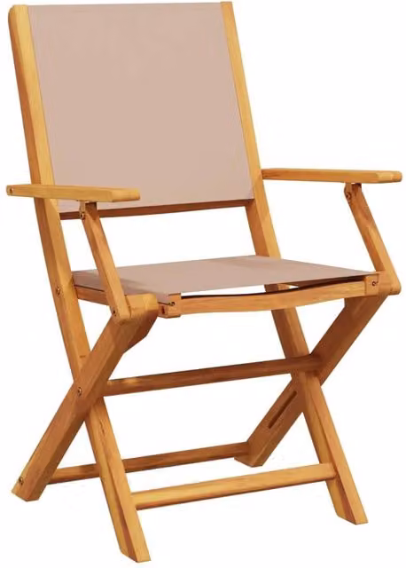 Berkfield Home Beautiful Set of 4 Folding Garden Chairs in Taupe Fabric and Oiled Acacia Wood