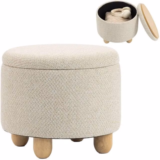 NESTLUNE Round Storage Ottoman with Reversible Lid in Beige, Diameter: 100 cm, Height: 15 cm – 1