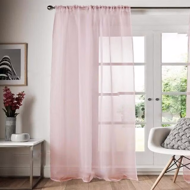 Roseley Pink Transparent Plain Voile Fabric Panel Curtain with Rod Pocket, Height: 205.74 cm