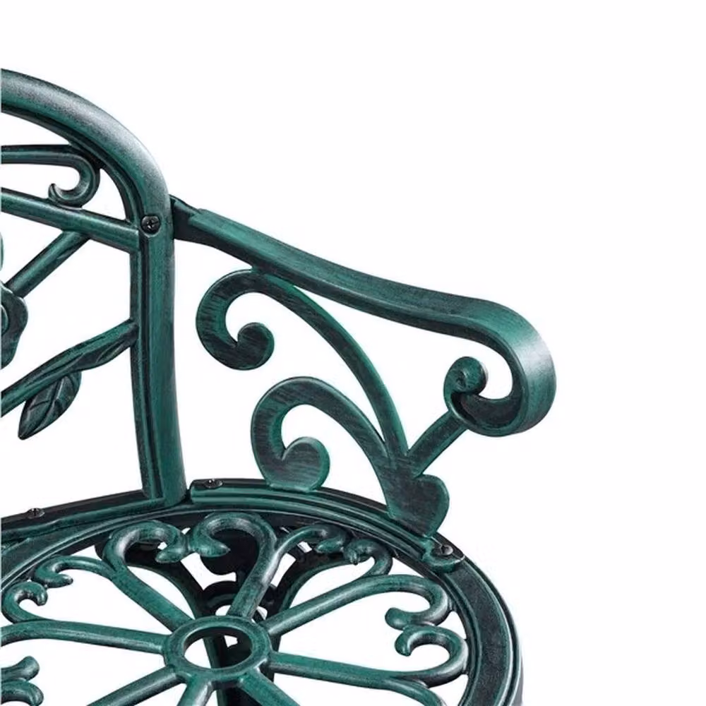 KORVIXA Green Cast Aluminium Garden Bench with Floral Design – 4