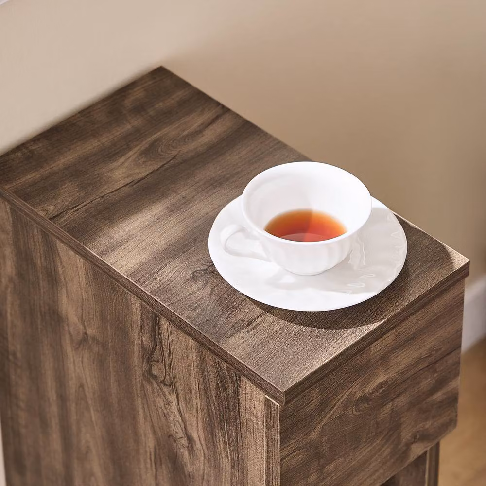 SOBUY Modern Slim Bedside Table in Brown with Side Compartments, W/D/H: 35.0 x 20.0 x 60.0 cm – 5