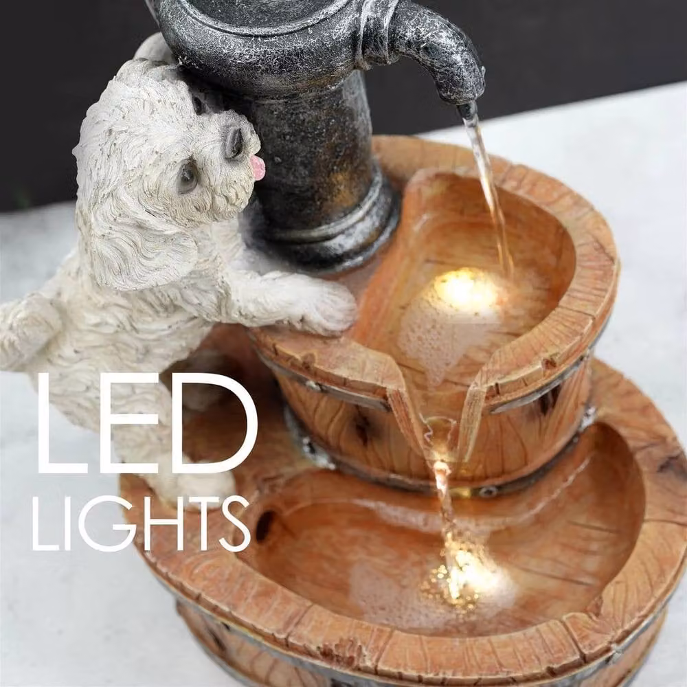 FLAVORA Solar LED Puppy Water Fountain in Brown – 4