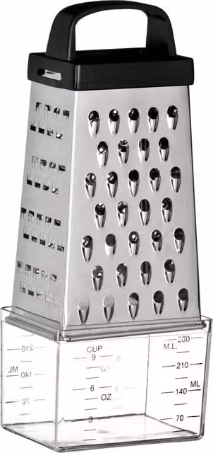 Orsina 4 Sided Stainless Steel Box Grater with Collection Container, Black, Silver and Transparent