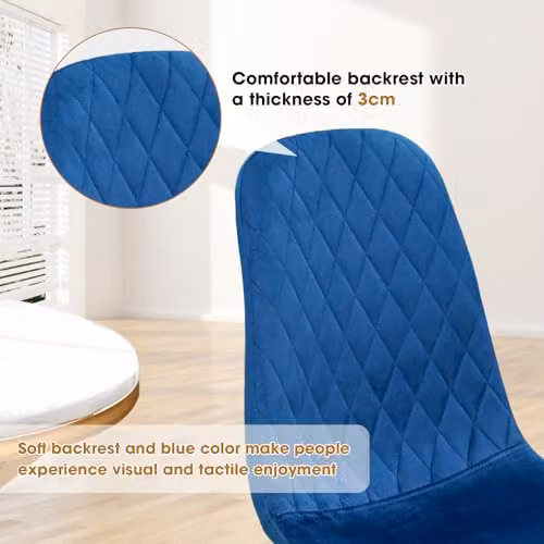 Alivio Set of 4 Blue Velvet Dining Chairs with Ergonomic Curved Backrests and Metal Legs – 7