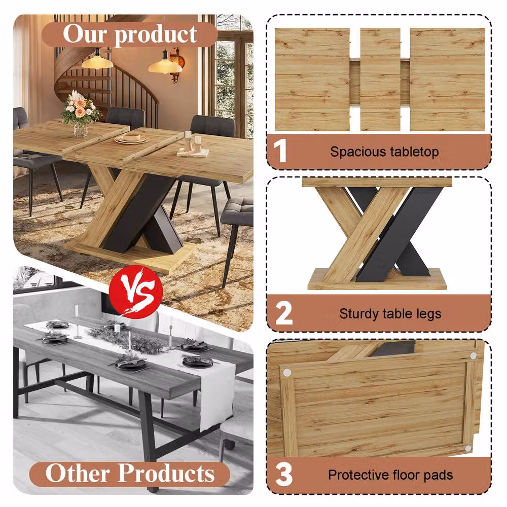 BTM Extendable Rectangular Dining Table with X-Frame Legs in Brown and Sand, W: 119 cm, D: 80 cm, H: 75 cm – 4