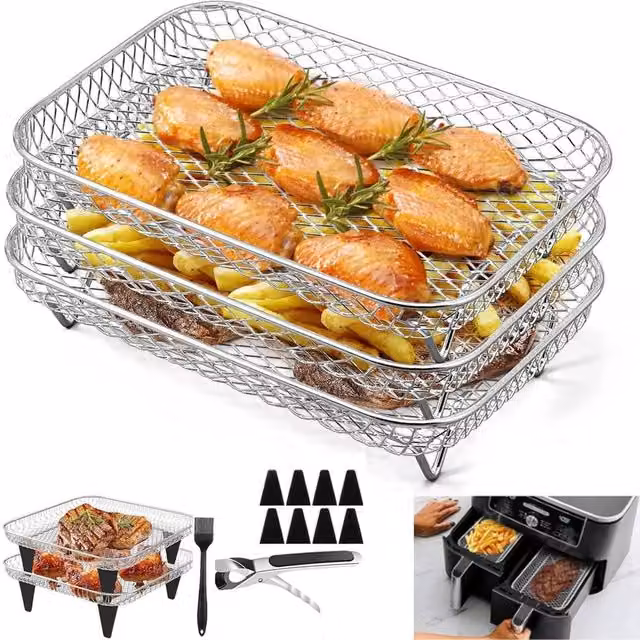 VOGREX Stackable Stainless Steel Rack for Ninja Air Fryer in Silver – 1