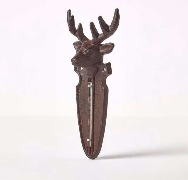 Homescapes Brown Cast Iron Stag Wall Mounted Garden Thermometer