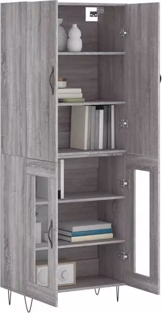 Berkfield Home Modern Grey Highboard W/D/H: 69.5 x 34 x 180 cm