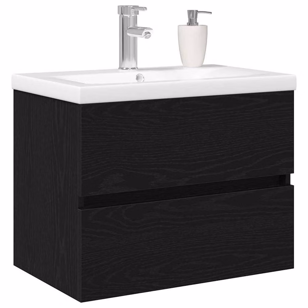 Berkfield Home Sink Cabinet with Built-in Basin in Black Oak Engineered Wood – 3