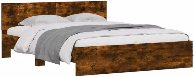 Berkfield Home Durable Bed Frame with Under-Bed LED Lighting in Smoked Oak Brown, W/D/H: 160 x 200 x 70 cm – 1