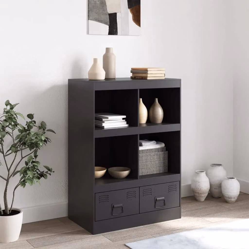 Berkfield Home Matt Black Steel Highboard W: 67 cm, D: 39 cm, H: 95 cm – 3