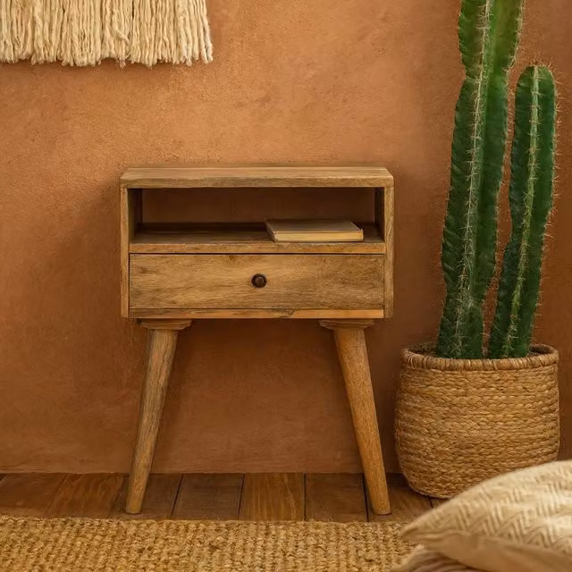 Wyld Haus Modica Rustic Mango Wood Bedside Table with Open Shelf, Brown, W/D/H: 35 x 45 x 57 cm – 1
