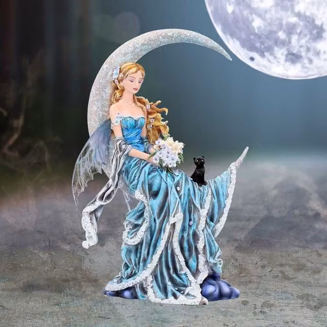 Nemesis Now Wind Moon Fairy Figurine in Blue, White and Black, Height: 28.5 cm