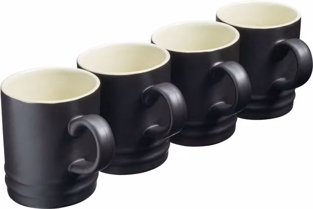 Cooks Professional Set of 4 Black Stoneware Mugs, 350ml Capacity – 1