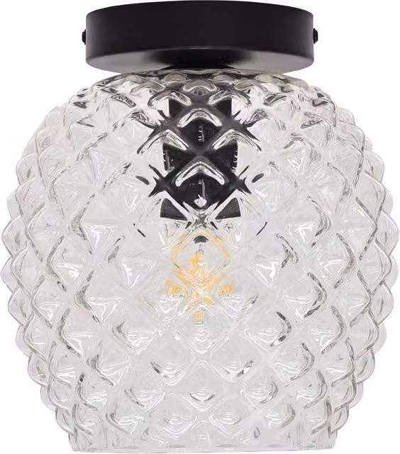 First Choice Lighting Baine Black and Transparent Glass Round Ceiling Light Fitting – 1