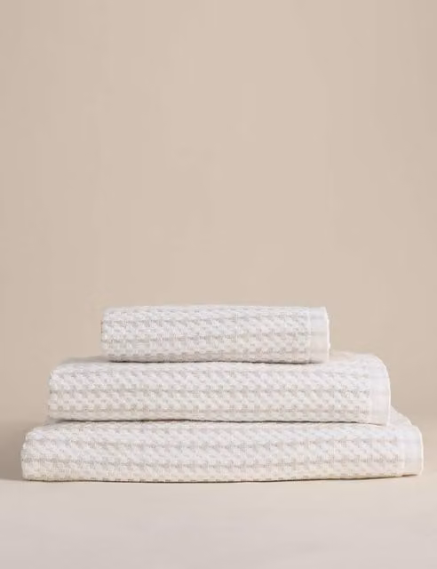 M&S White Striped and Spotty Pure Cotton Towel