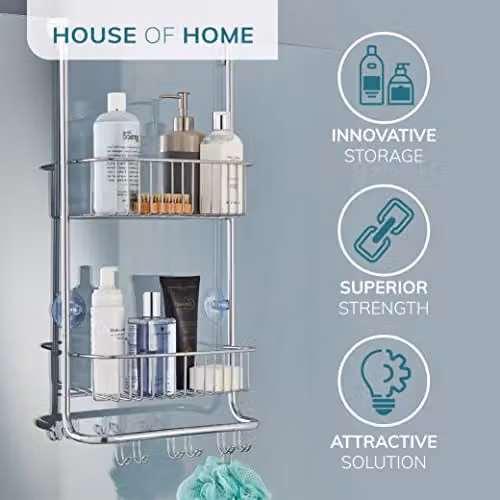 Direct Online Houseware 2 Tier Hanging Metal Shower Caddy in Silver, H 65 x W 30.5 x D 16.5 cm – 2