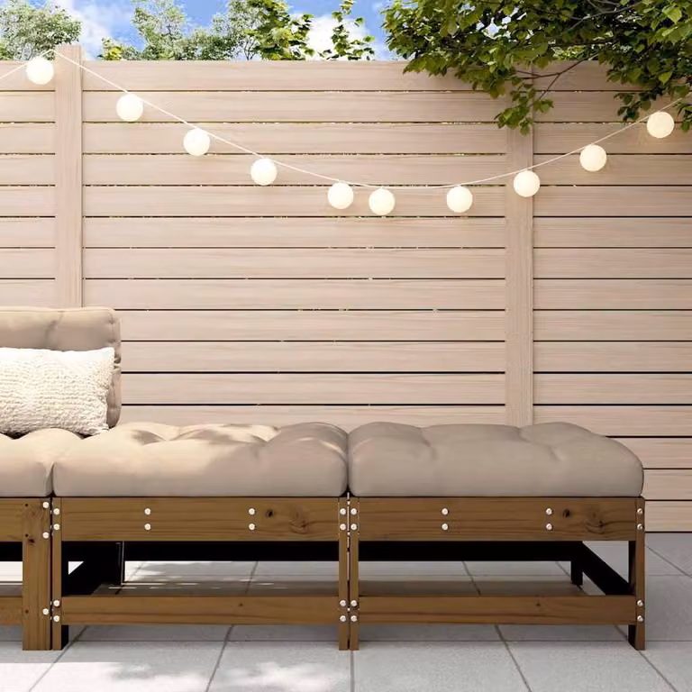 Berkfield Home Beautiful Garden Footstools with Cushions, 2-Piece Set in Honey Brown Solid Pine Wood, W/D/H: 62 x 62 x 32 cm