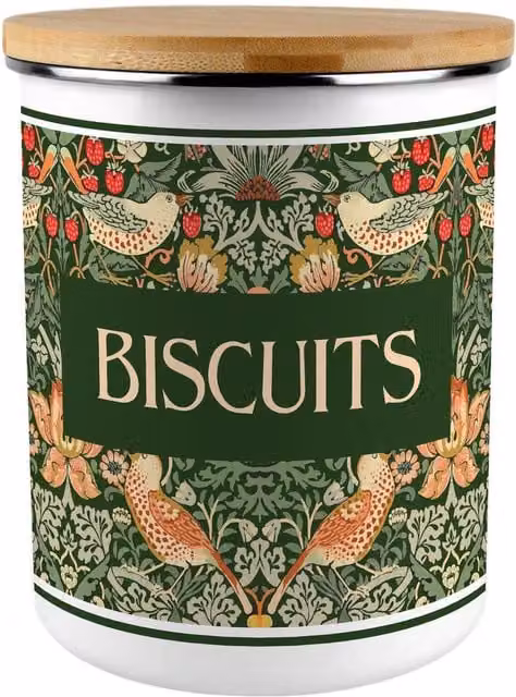 Purely Home Strawberry Thief Extra Large Floral Metal Biscuit Tin in Green