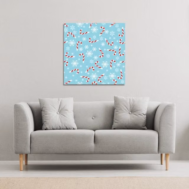 Benjamin Tate Design LTD Candy Canes and Snowflakes Christmas Gallery Canvas in Blue, 61 cm