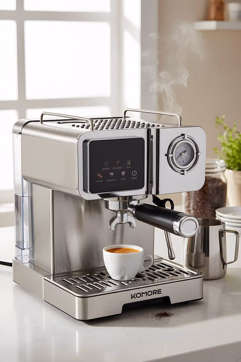 Living and Home 1350W Semi-Automatic Espresso Machine with 20-Bar Pump, Pressure Gauge and Steam Wand in Silver – 7