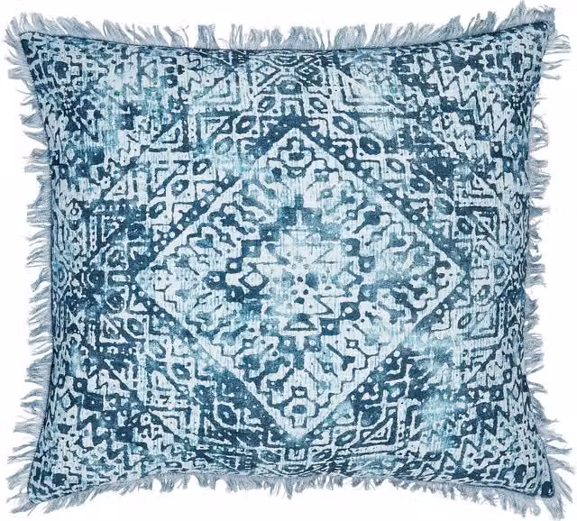 Bedeck of Belfast Mieko Square Cotton Cushion, Petrol Blue and Silver, W/D/H: 50 x 50 x 50 cm