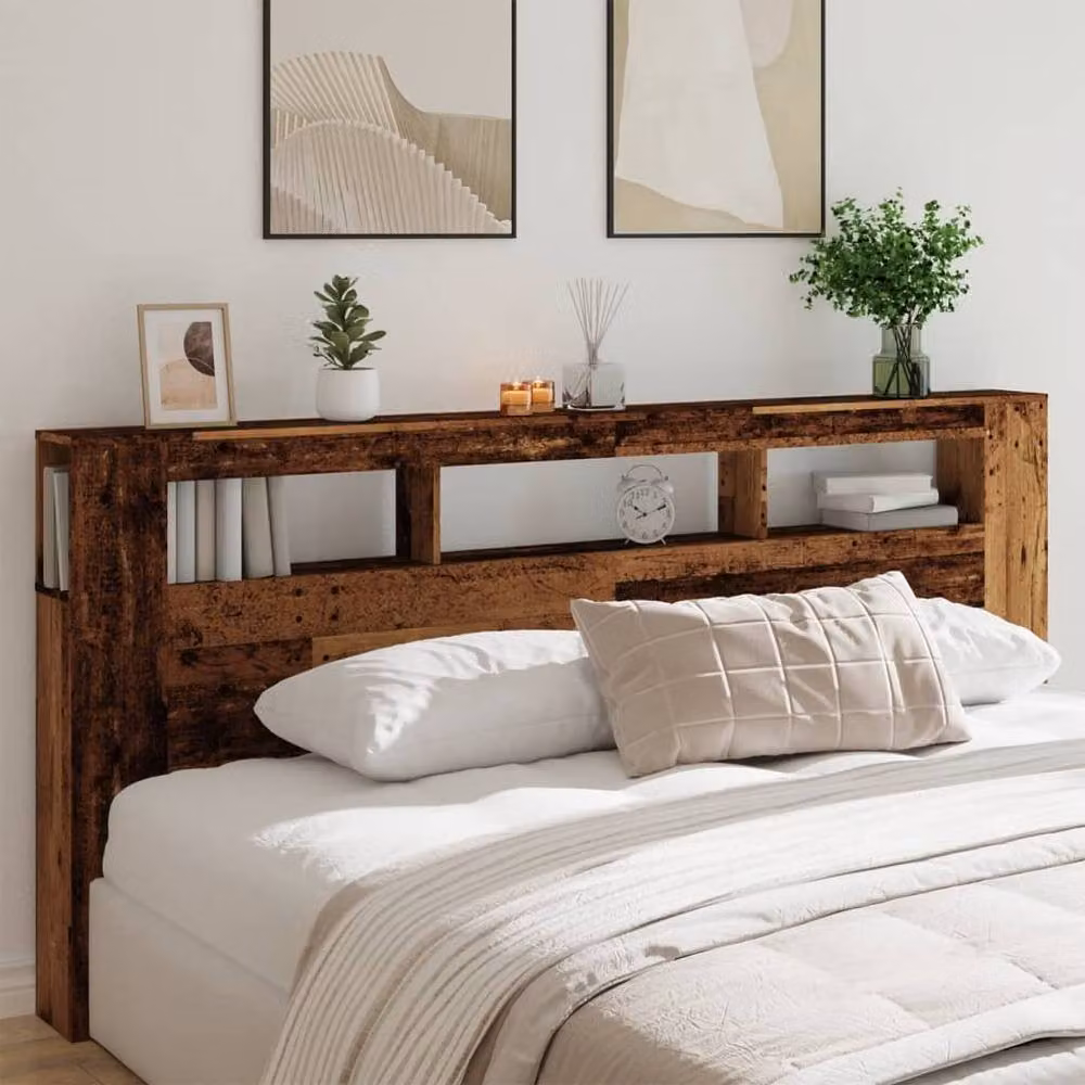 Berkfield Home LED Headboard in Old Wood Brown, W: 220 cm, D: 18.5 cm, H: 103.5 cm – 4