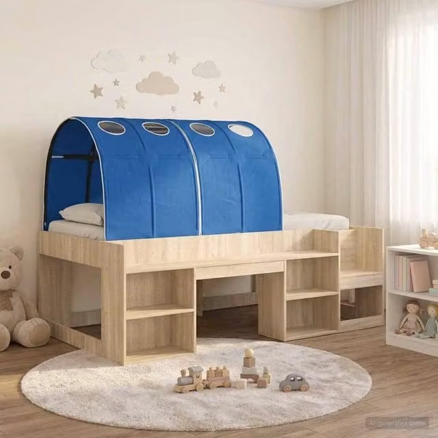 Berkfield Home 3-Piece Childrens Bed with Tunnel in Brown and Blue Sonoma Engineered Wood – 1