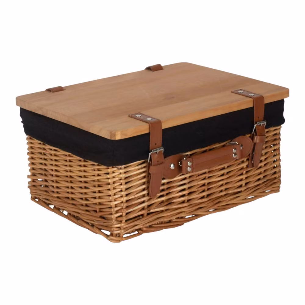 Red Hamper Small Double Steamed Willow Picnic Basket with Pinewood Lid and Black Lining – 2