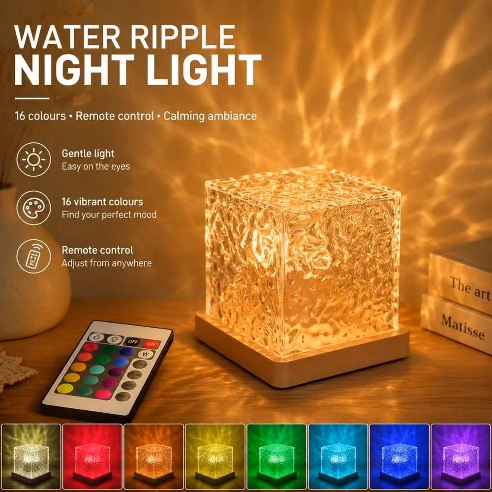 NESTLUNE LED Cube Northern Lights and Ocean Wave Projector Night Light in Beige and Multicolour – 2