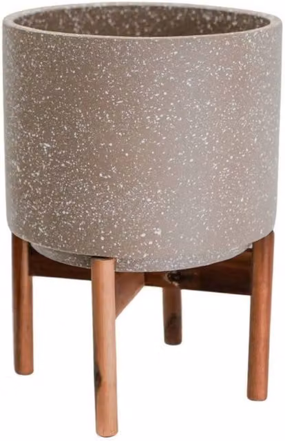Lemon Pavilion Furniture and Decor Valetta Speckled Ceramic Planter with Stand, Beige, W: 24 cm, D: 24 cm, H: 33 cm