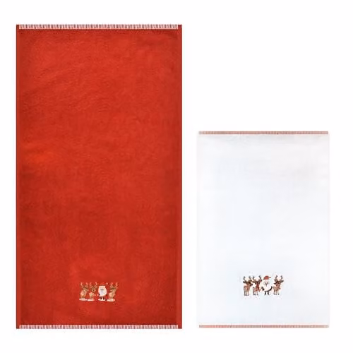 Allure Bath Fashions Red and White Striped Cotton Hand and Tea Towel Set, Pack of 2 – 1