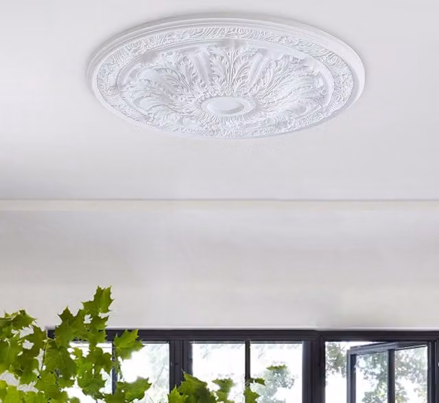 Livingandhome White 3D Polyurethane Floral Ceiling Rose Canopy with Leaves and Flowers