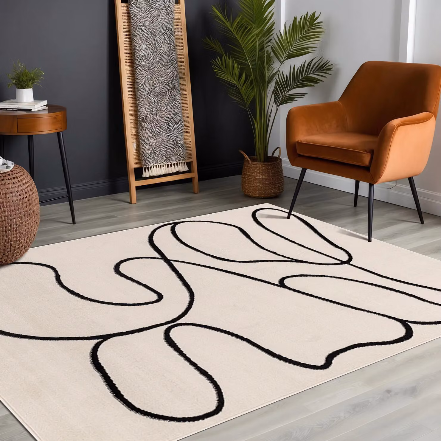 Livabliss Pisa Modern Abstract Rug in Beige, White and Black, W/D/H: 150 x 210 cm – 6