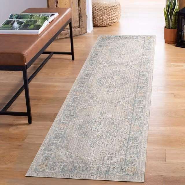 Desire Rugs Maia Traditional Floral Machine Woven Washable Non Slip Low Pile Area Rug in Beige and Yellow, Width: 220 cm