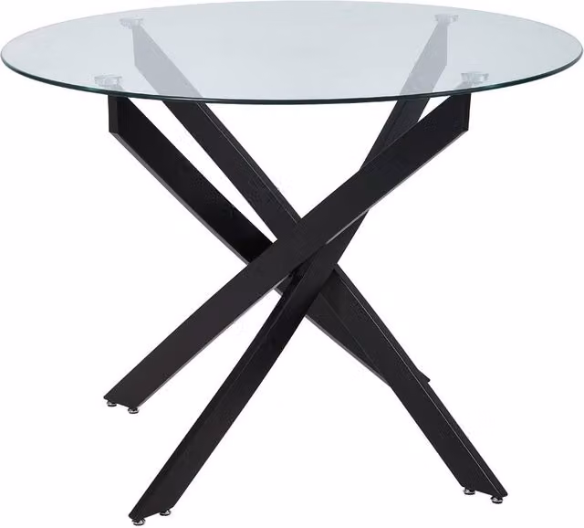Garden Sanctuary Round Dining Table with Transparent Glass Top and Black Metal Legs