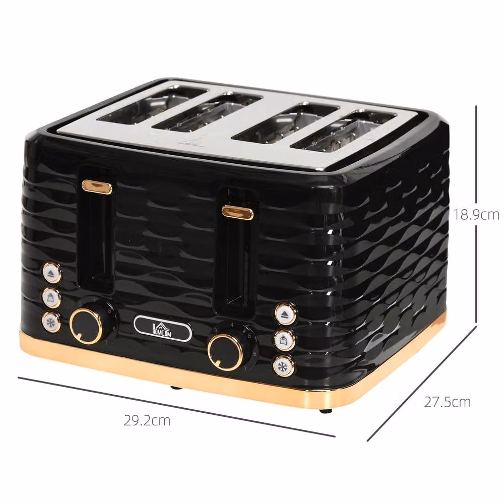 HOMCOM 4-Slot Toaster with 7 Browning Levels and 1600W Power, Black Ripple – 3