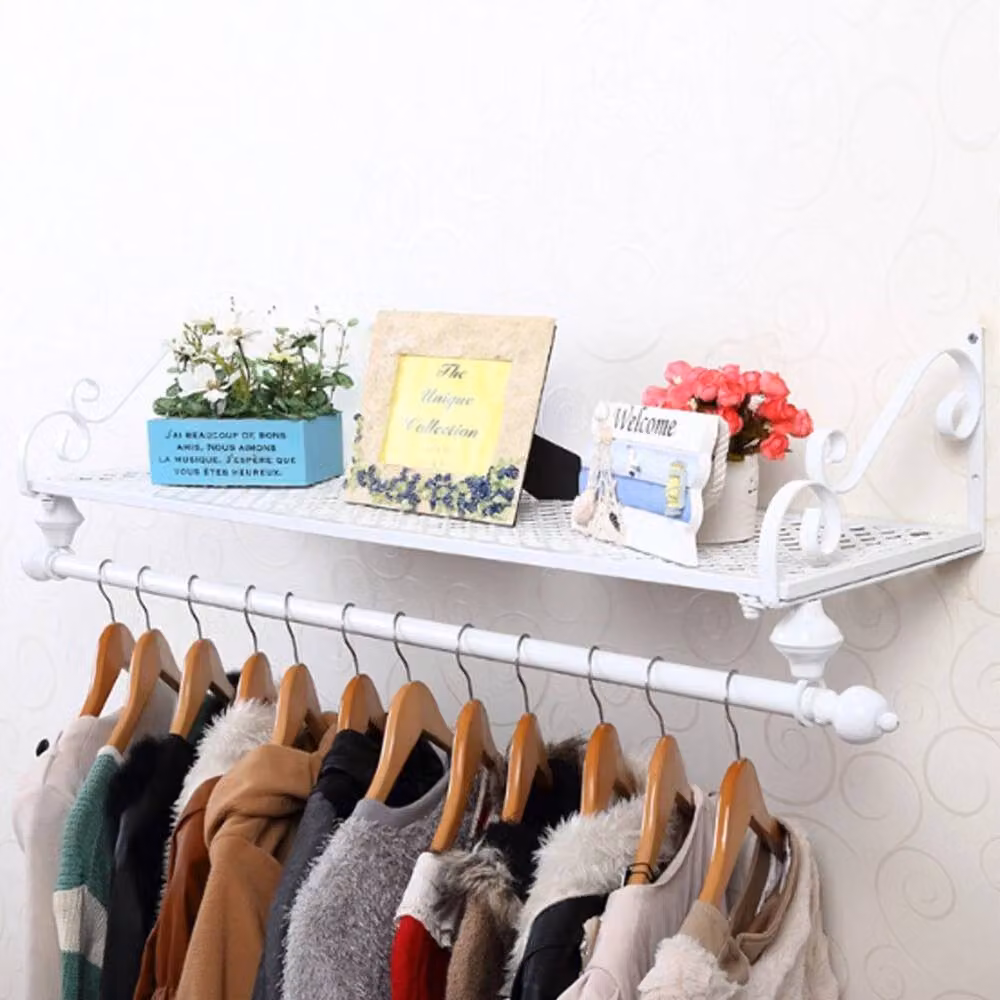SPETLEK Heavy Duty Wall Mount Clothes Rack Hanging Storage Display Shelf in Matt White – 3