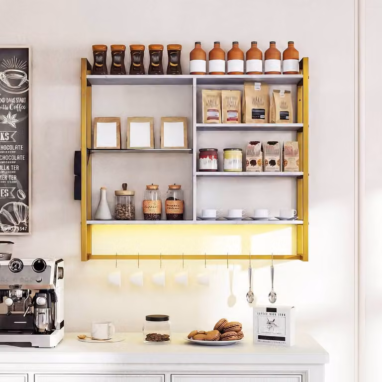 Costway 6-Tier Wall Mounted Floating Shelves with Integrated Lighting and Remote and App Control in White