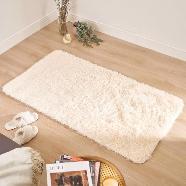 Sienna Fluffy Shaggy Rectangular Floor Mat, Yellow, Width: 160 cm