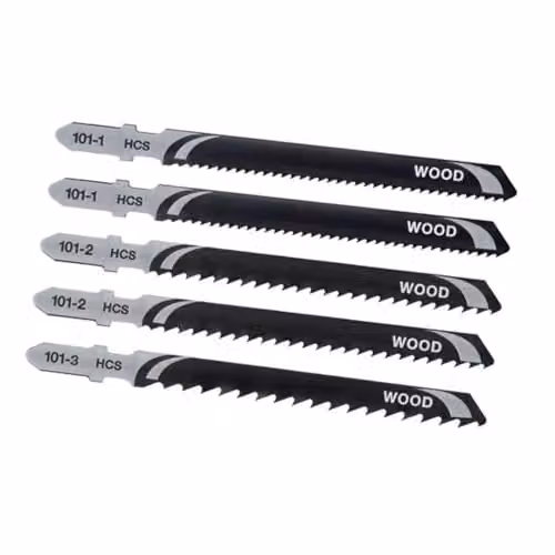 Stanley Pack of 5 T-Shank HCS Jigsaw Blades for Wood and Plastic, Black