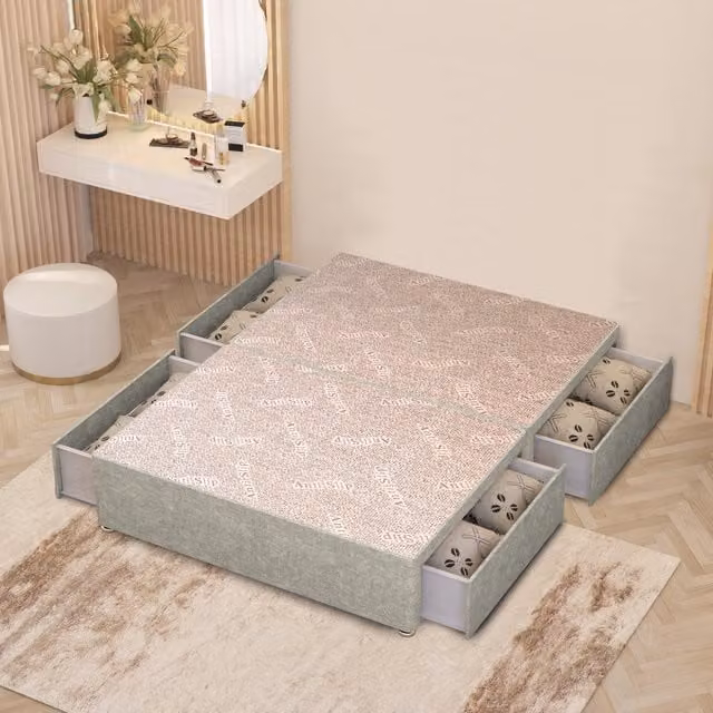 Somnior Beds Ltd Upholstered Divan Bed Base with Drawers in Green and Yellow Fabric, W/D/H: 200 x 200 cm