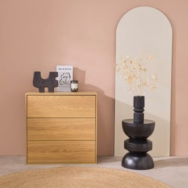 sweeek Brown Wooden 3-Drawer Storage Unit with Soft-Close Drawers, W/D/H: 70 x 35 x 70 cm – 1