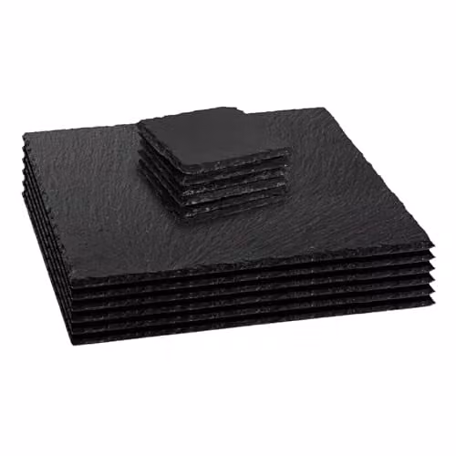 Argon Tableware 12 Piece Square Slate Placemats and Coasters Set in Black, Grey and Multicolour